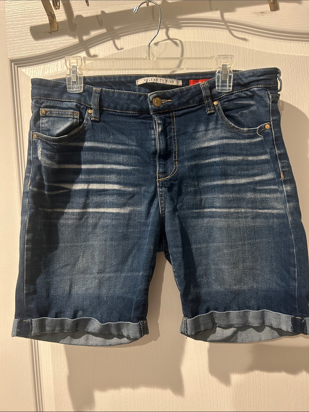 Celebrity Pink Dark Blue Rolled Hem Denim Bermuda Shorts 13 31 soft blue jeans